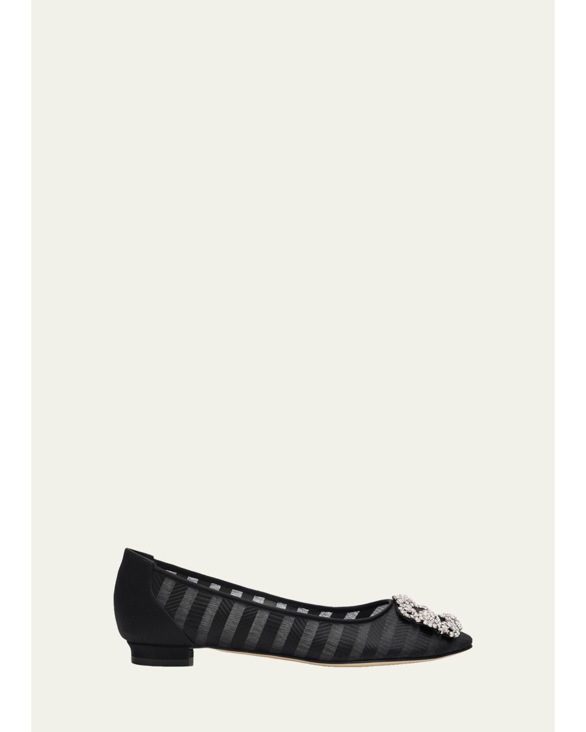 Hangisla Striped Organza Jewel-Buckle Flats