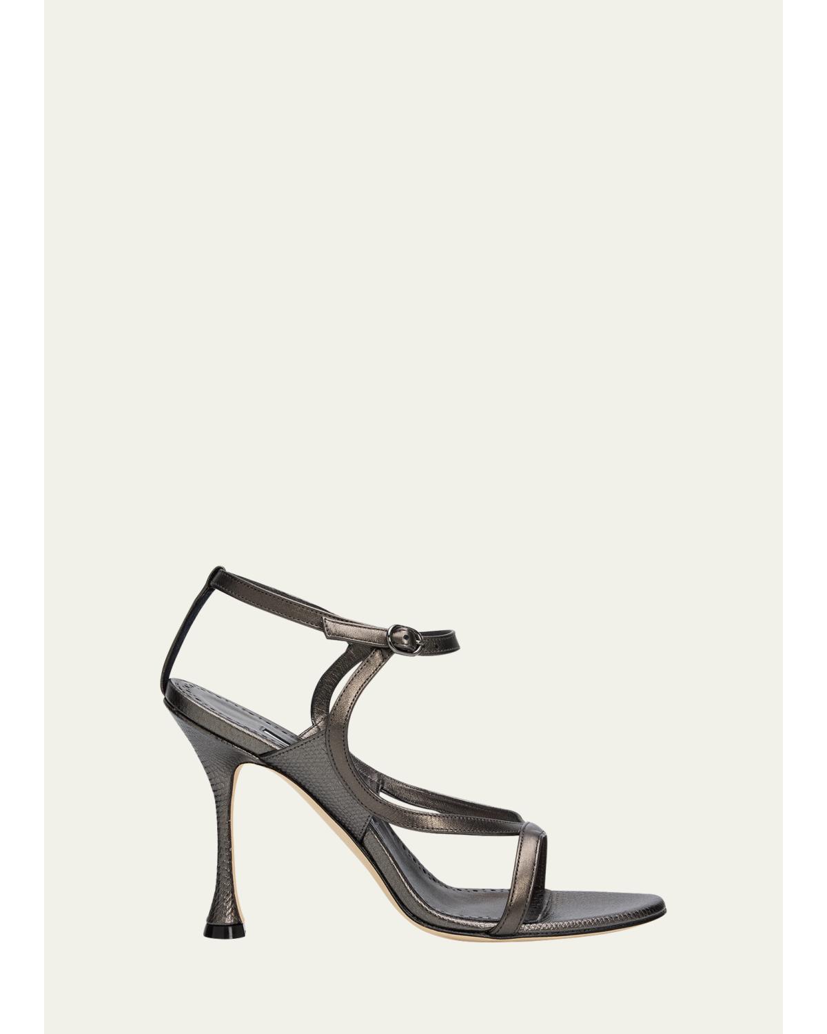 105Mm Tibula Metallic Leather Ankle-Strap Sandals