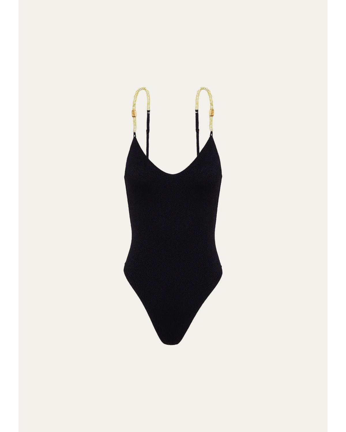 Vix Harper Beaded One-piece Swimsuit In Black
