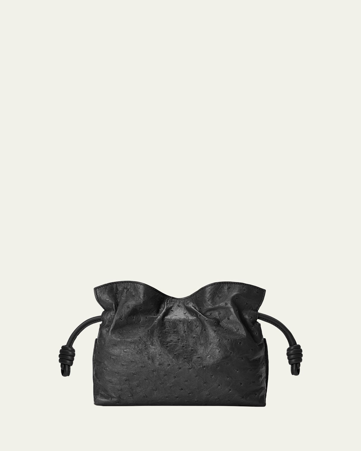 Loewe Flamenco Mini Clutch Bag In Ostrich Leather In Black