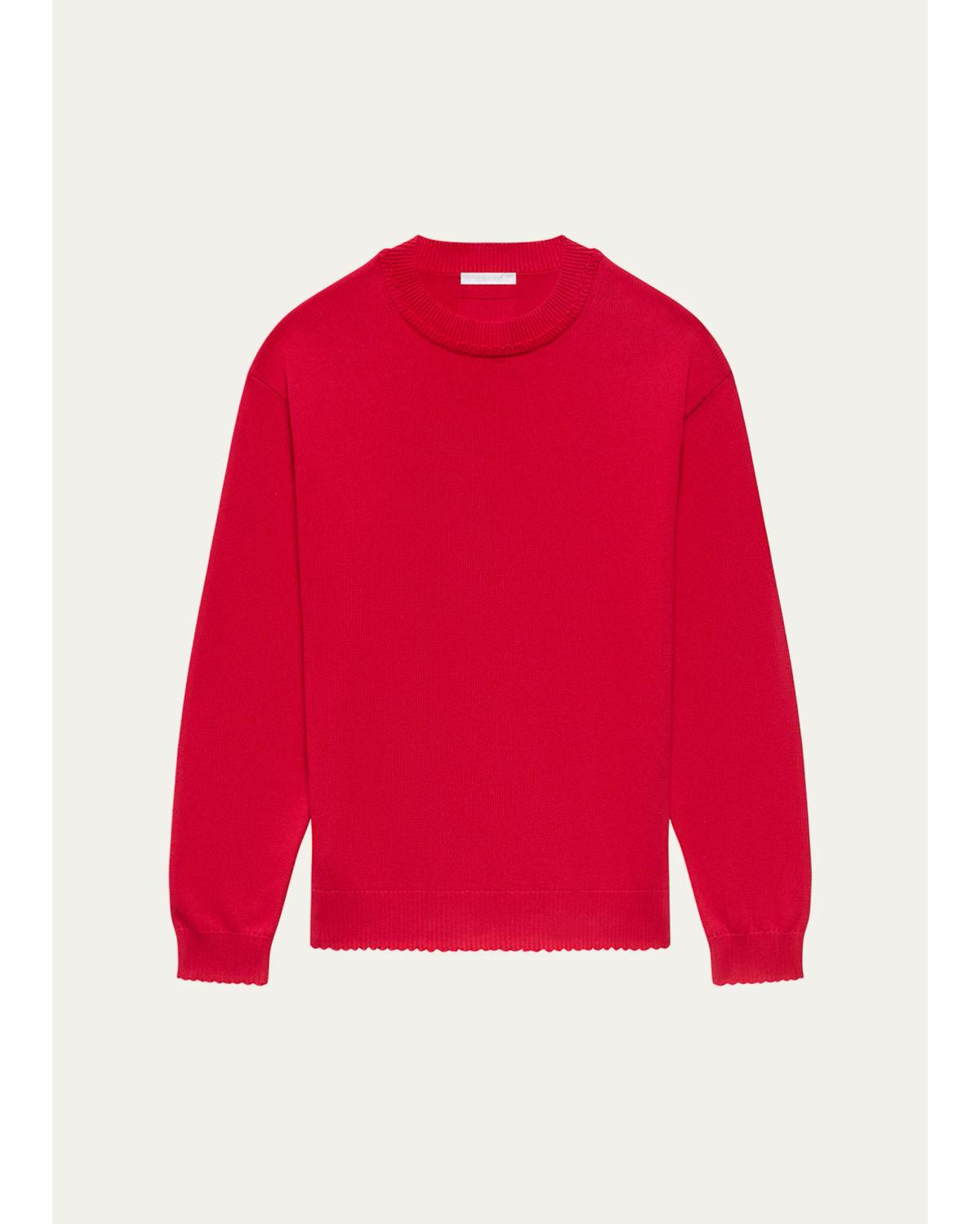Men'S Cotton Lettuce-Trim Crewneck Sweater