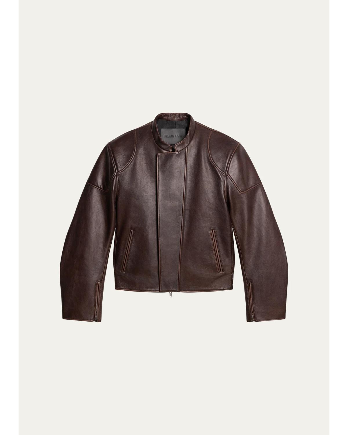 Men'S Leather Concealed-Zip Moto Jacket
