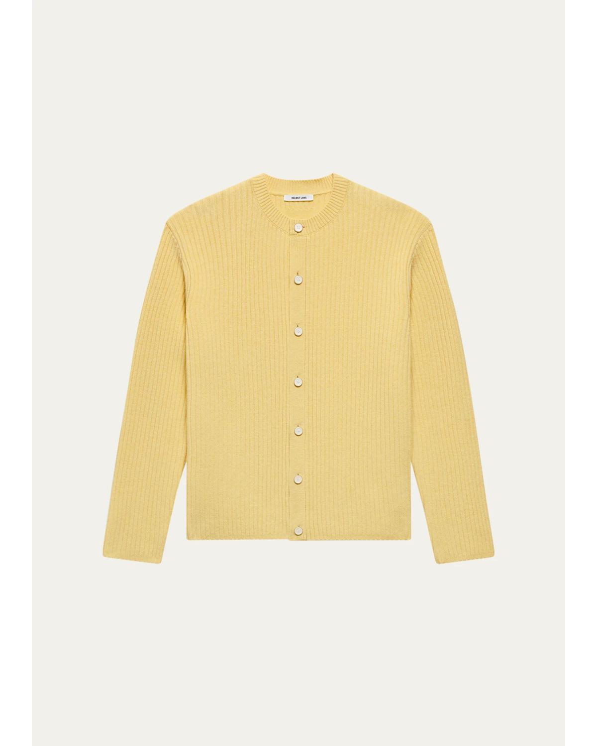Men'S Wool Ribbed Crewneck Cardigan