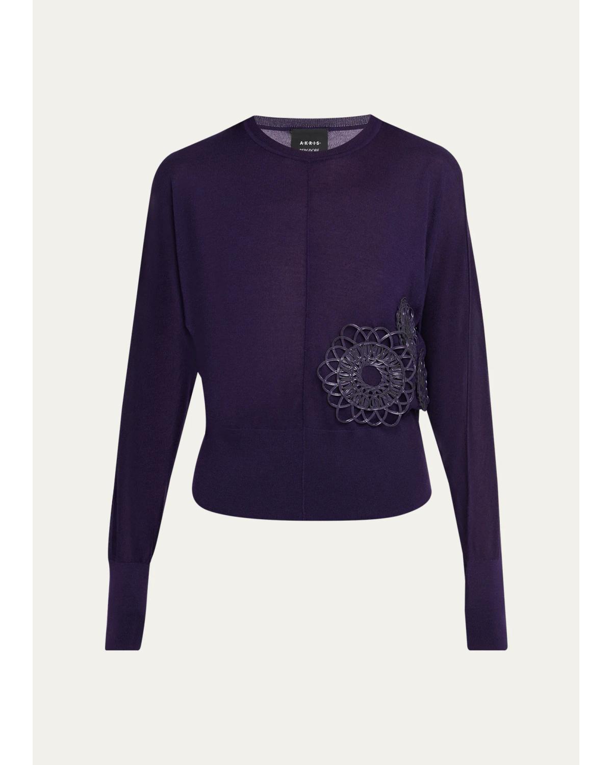 3D Woven Appliqué Cashmere-Silk Dolman-Sleeve Sweater