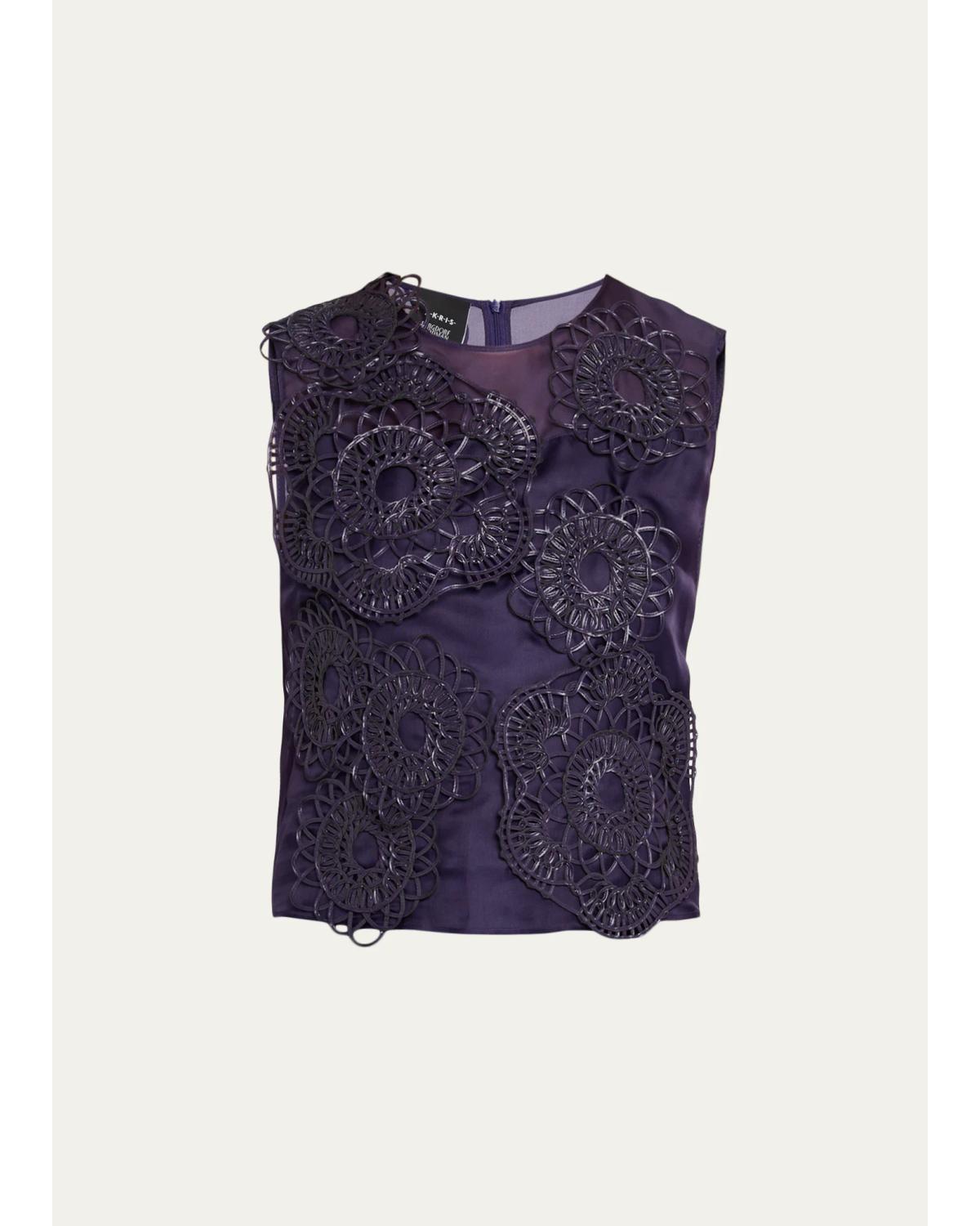 Anemone Embroidered Silk Organza Sleeveless Blouse