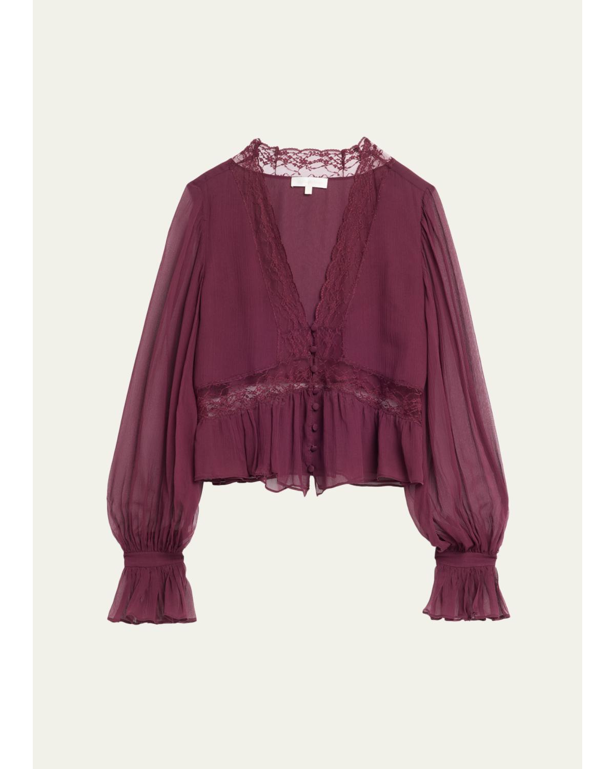 Thessira Lace-Trim Chiffon Blouse