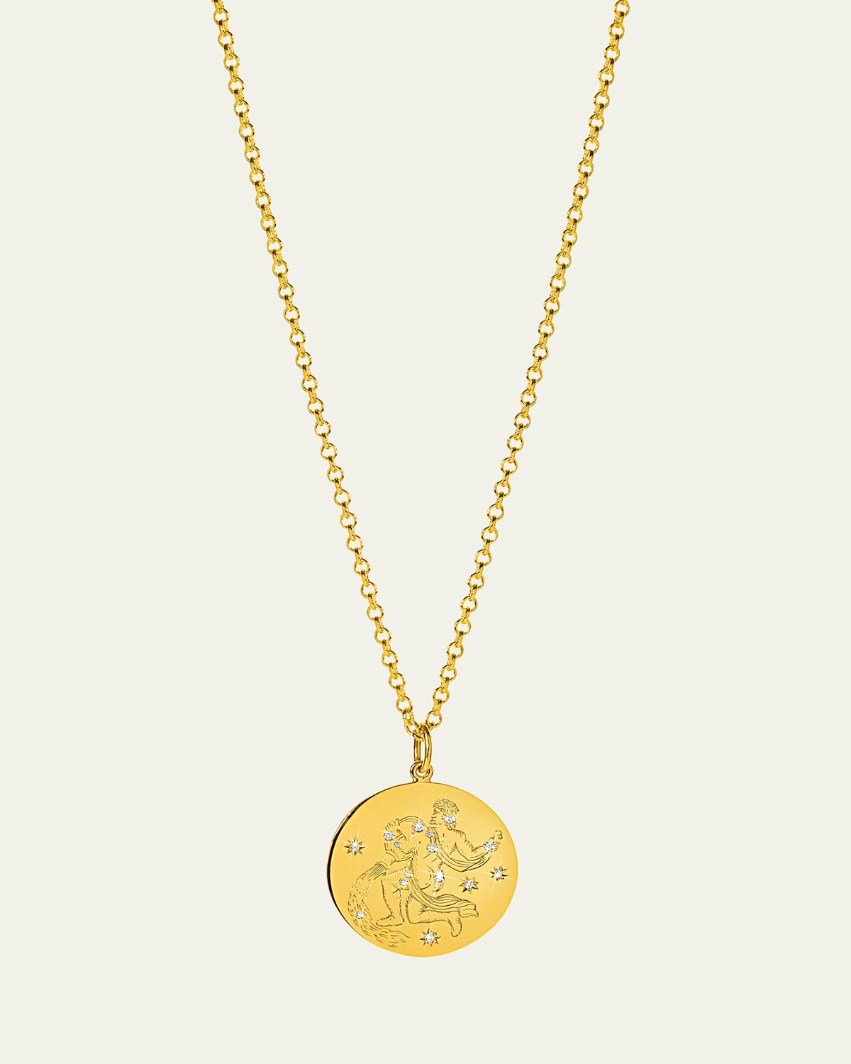 Verdura 18K Yellow Gold Diamond Zodiac Necklace, Aquarius | Thumbnail 4