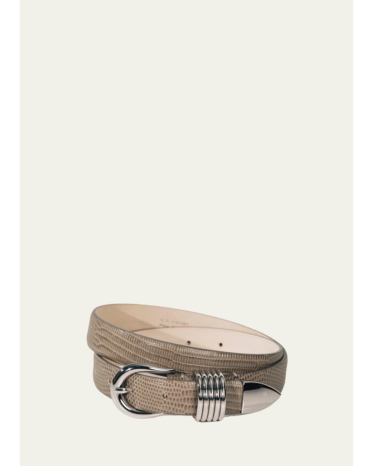 Hollyhock Lizard-Embossed Leather Belt