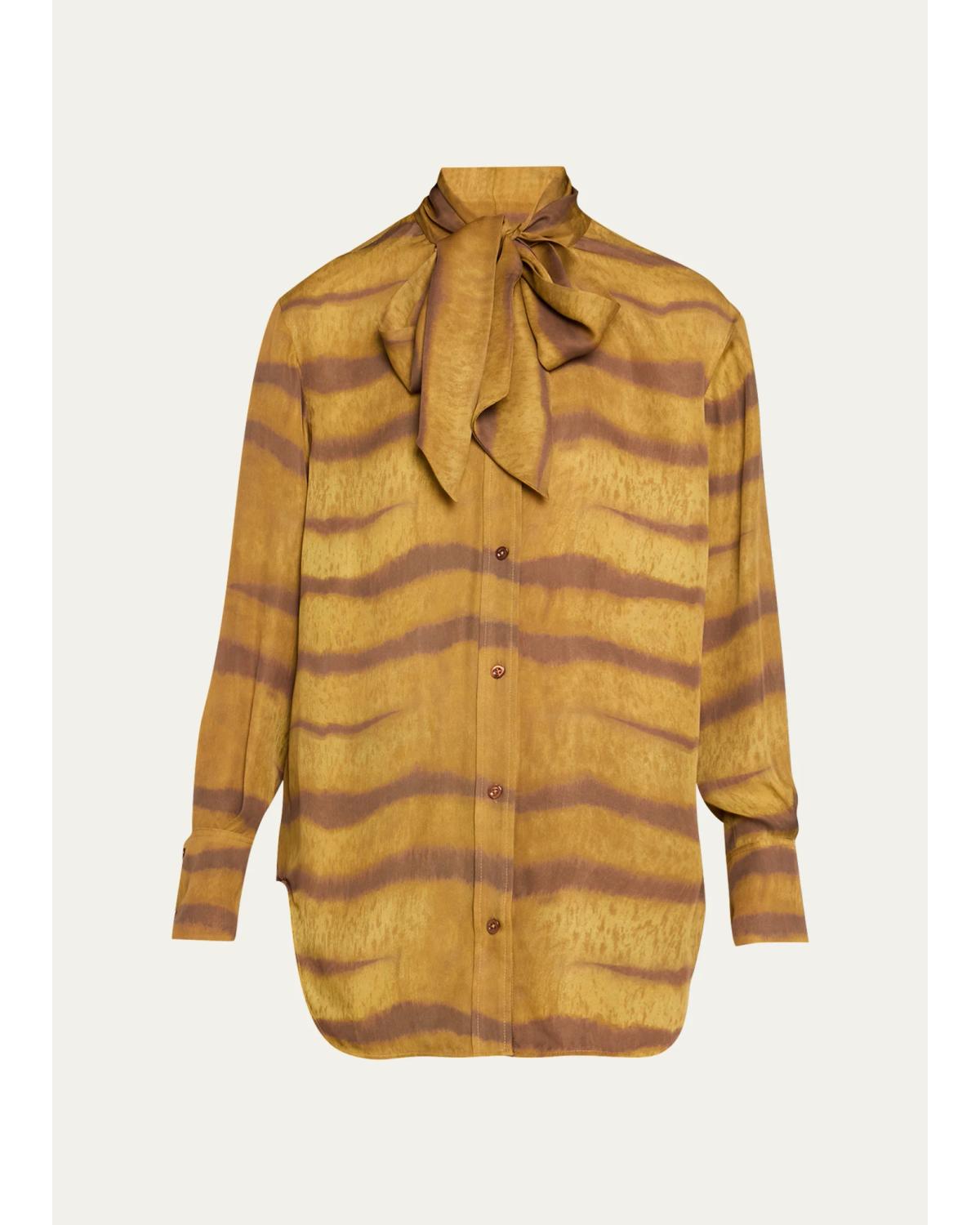 The Silk Oversized Tie-Neck Shirt