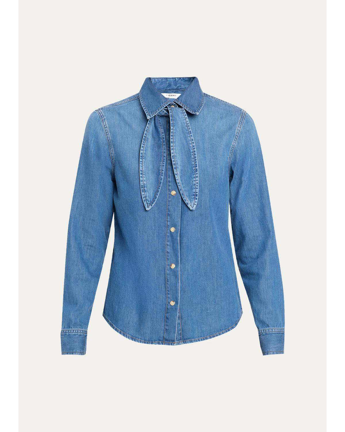 The Clementine Denim Tie-Neck Shirt