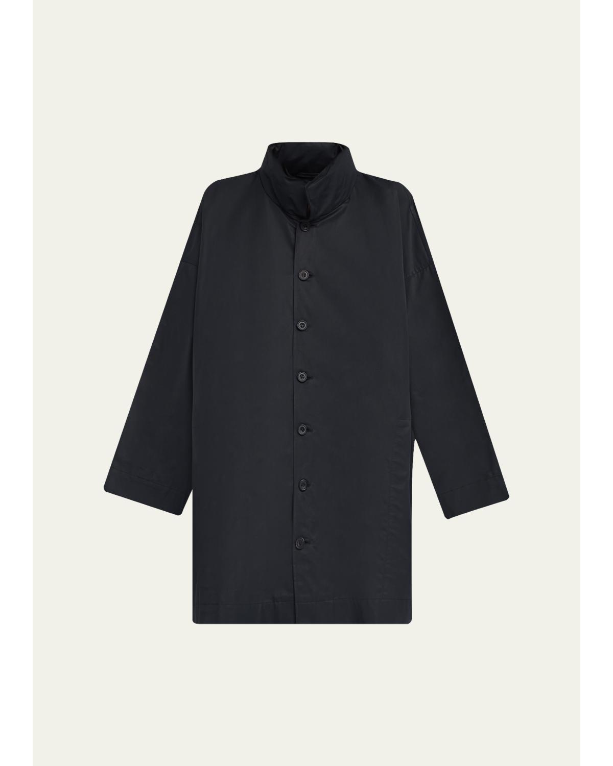Smaller Front Larger Back High Neck Raincoat With Button Away Hood - Long Plus Length