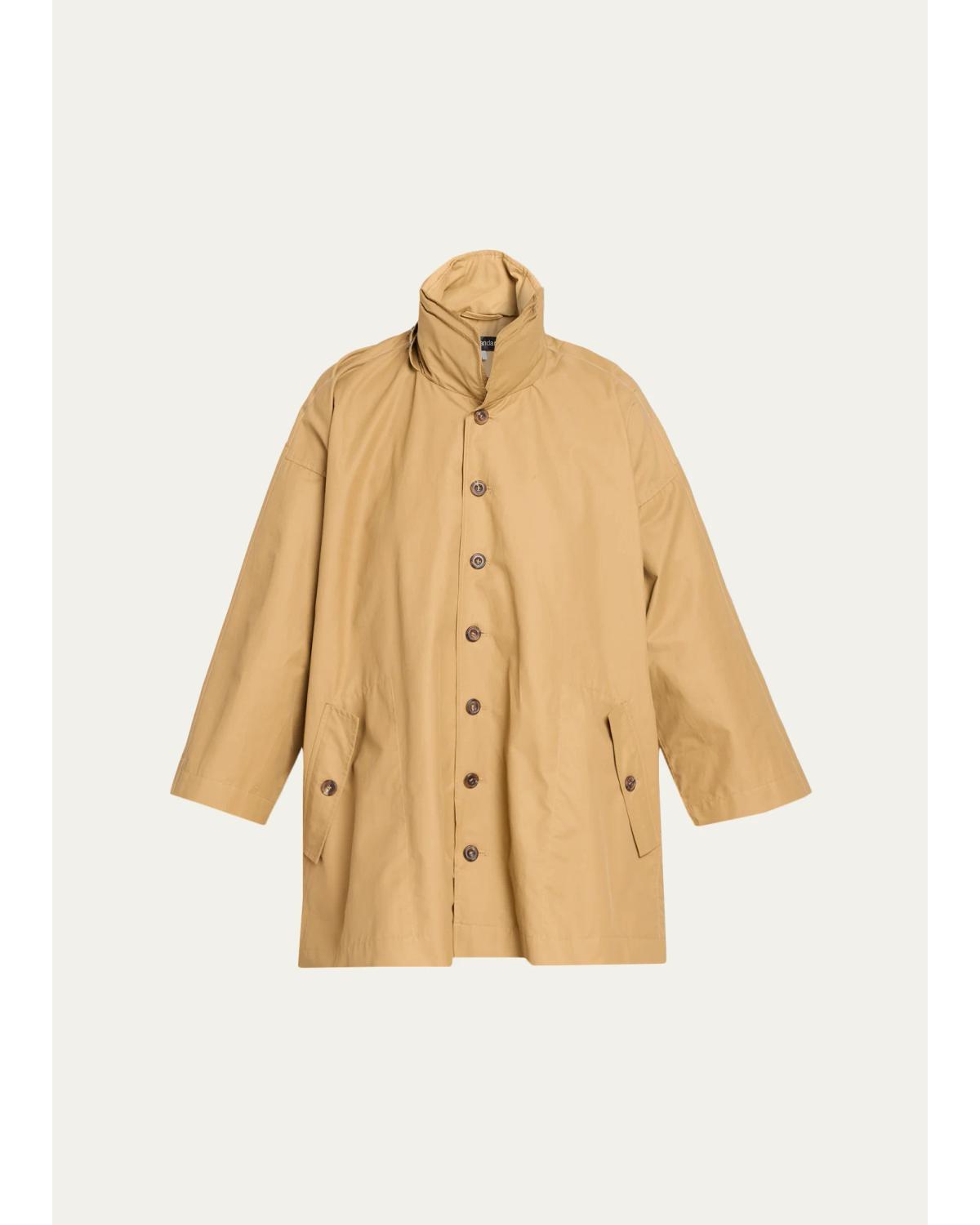 Smaller Front Larger Back High Neck Raincoat With Button Away Hood - Long Plus Length