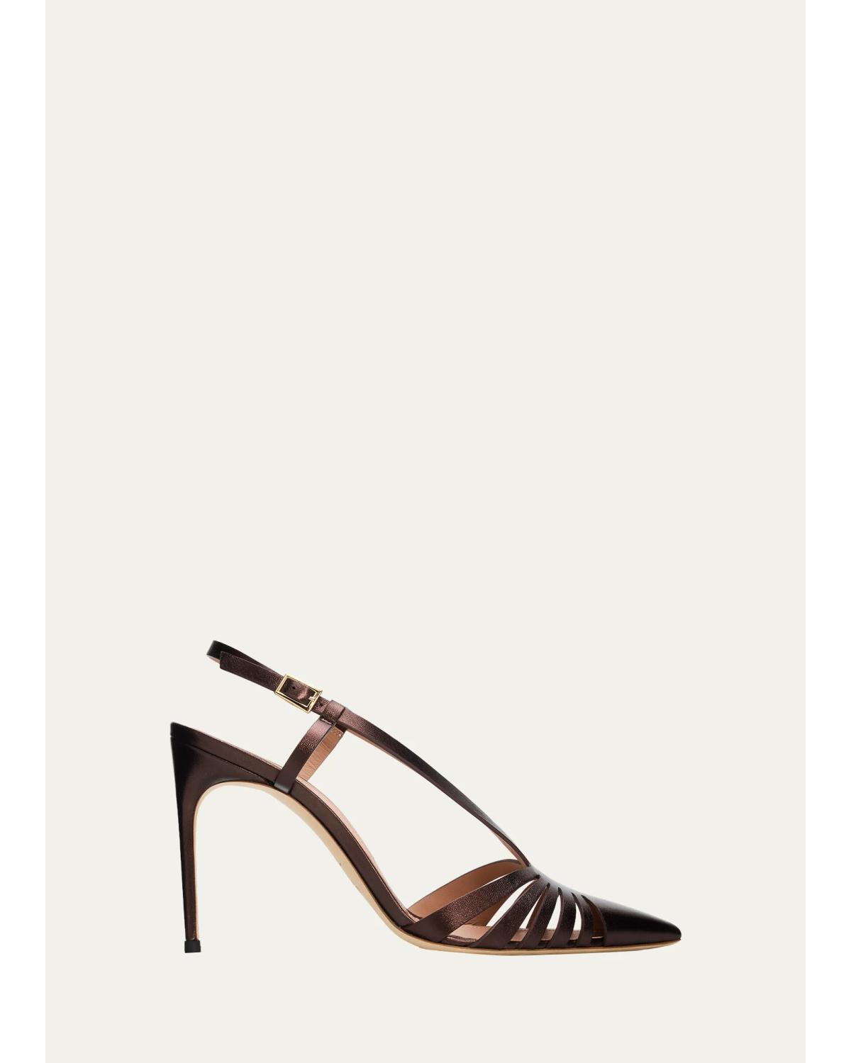 90Mm Janette Metallic Leather Caged Slingback
