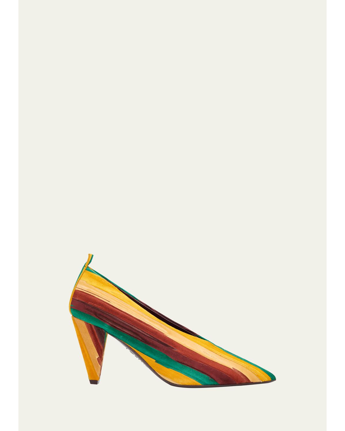 85Mm Origami Cubic Striped Pumps