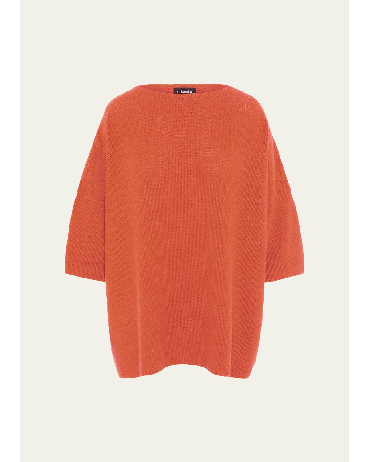 Bateau-Neck Moss Stitch Cashmere Sweater