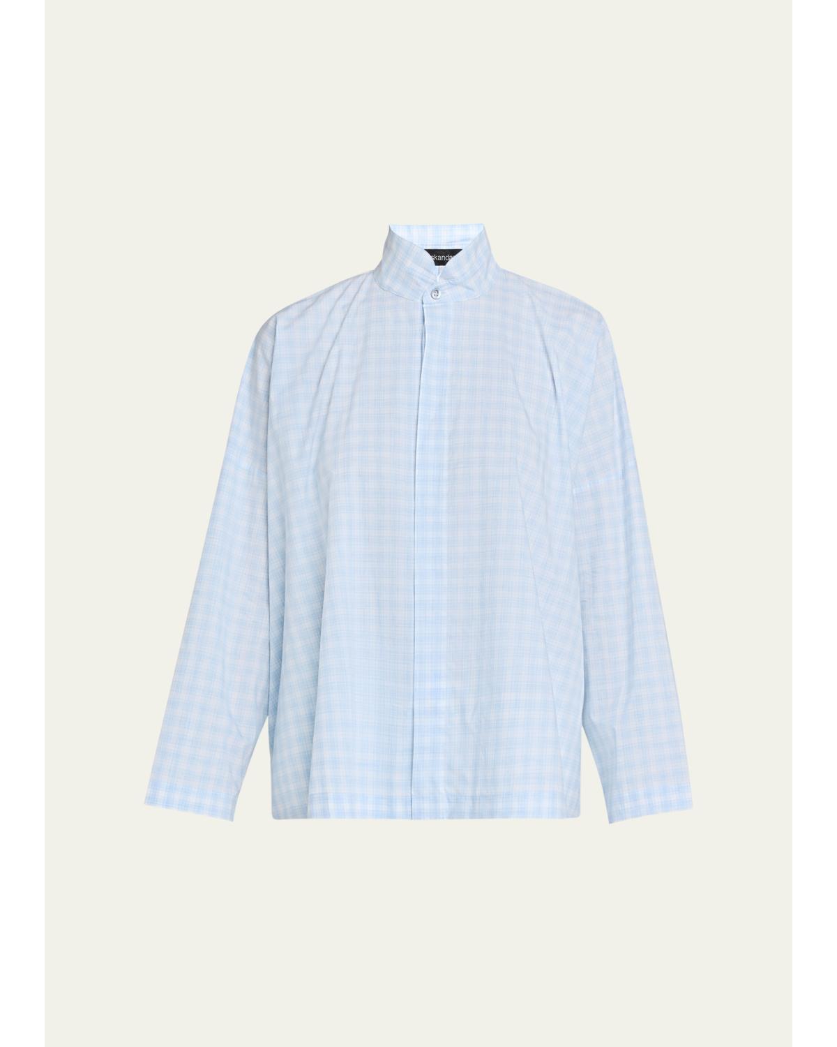Triple-Plaid Cotton Wide Longer Back Shirt Jacket