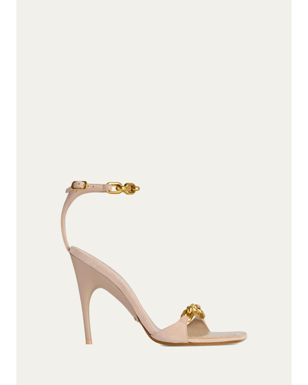 110Mm Duchesse Chain Suede Ankle-Strap Sandals
