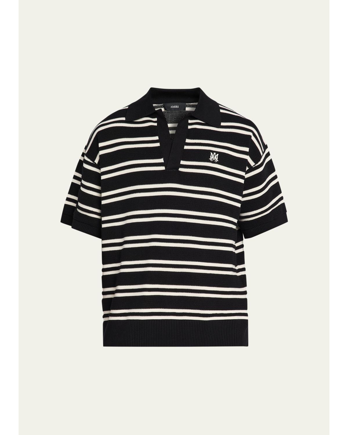Men'S Rib-Knit Stripe Johnny Collar Polo Shirt