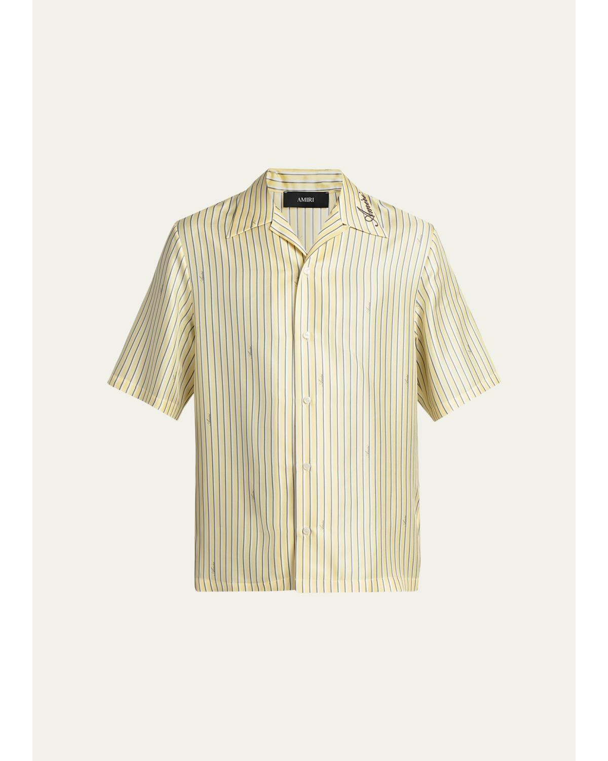 Men'S Silk Micro-Logo Stripe Short-Sleeve Shirt