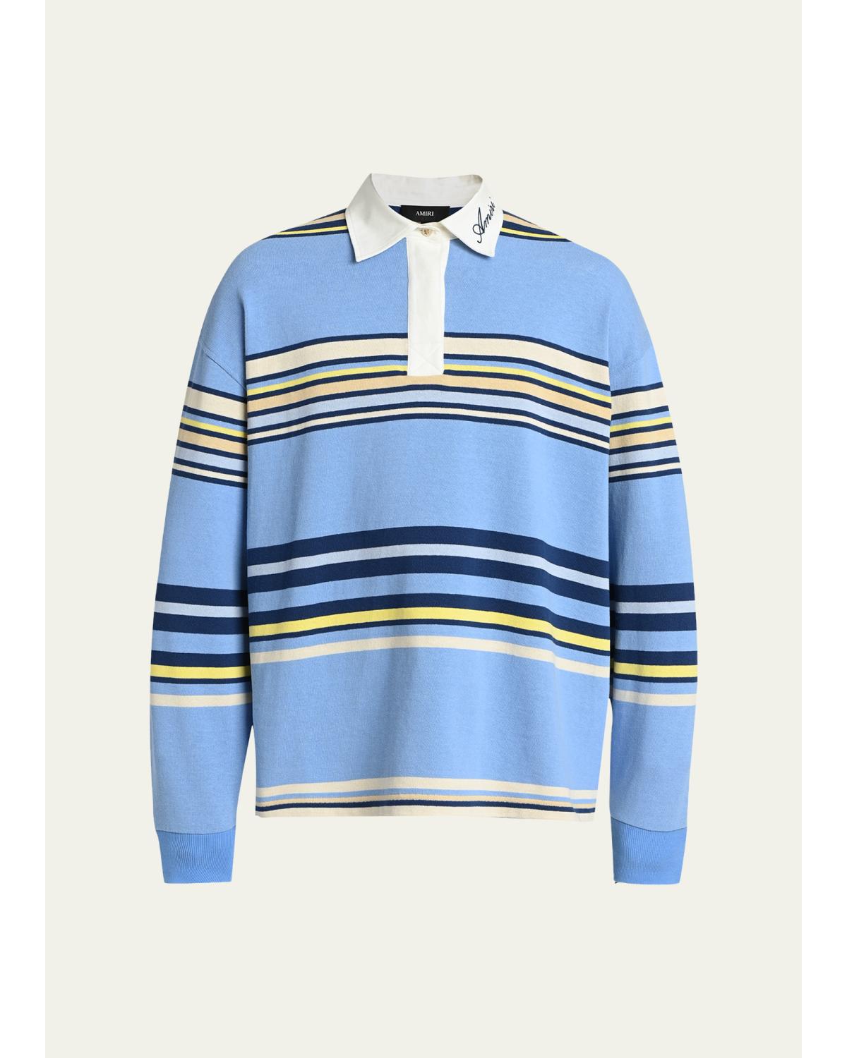Men'S Cotton Multi-Stripe Long-Sleeve Polo Shirt