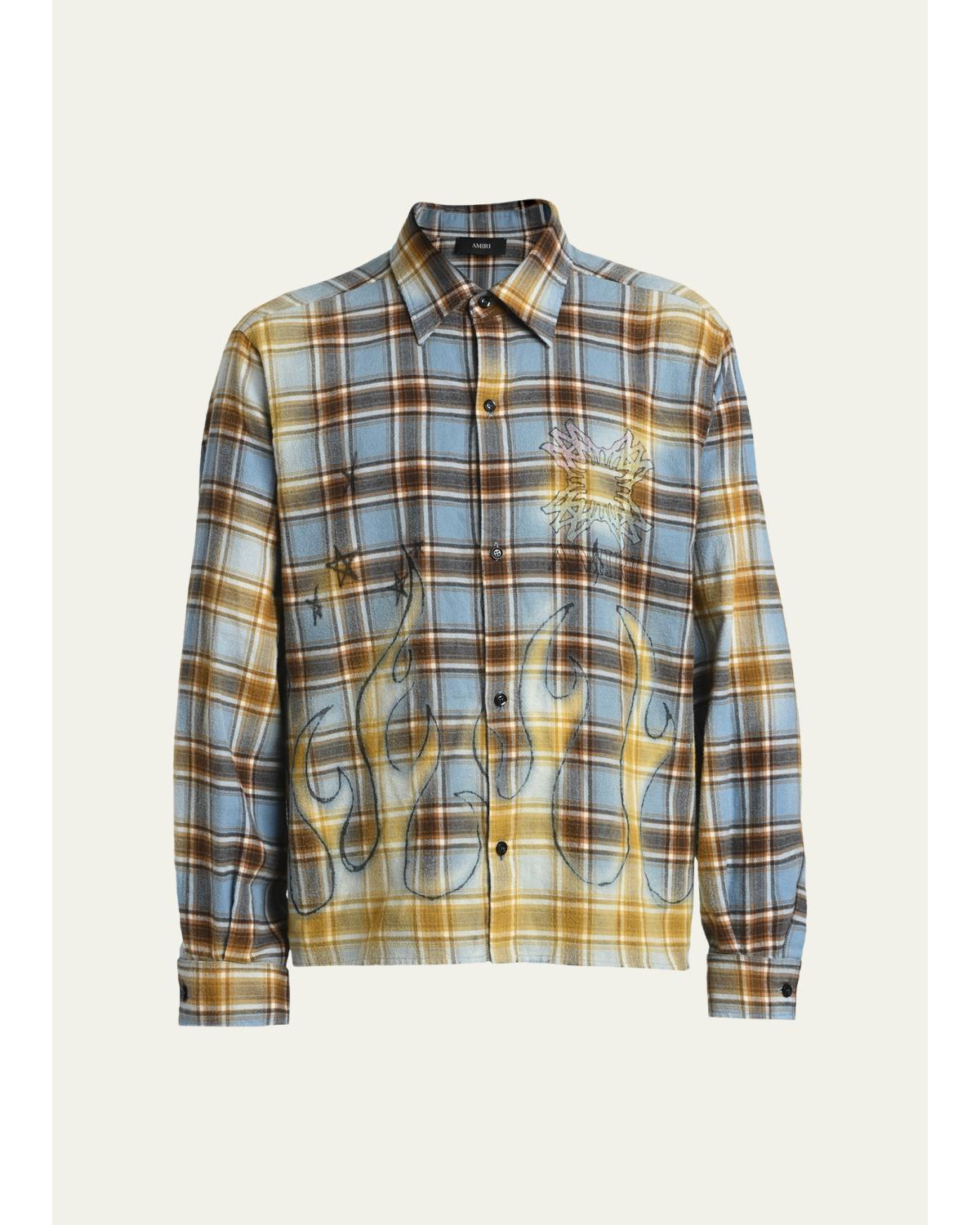Men'S Cotton Plaid Ma Quad Flames Button-Down Shirt