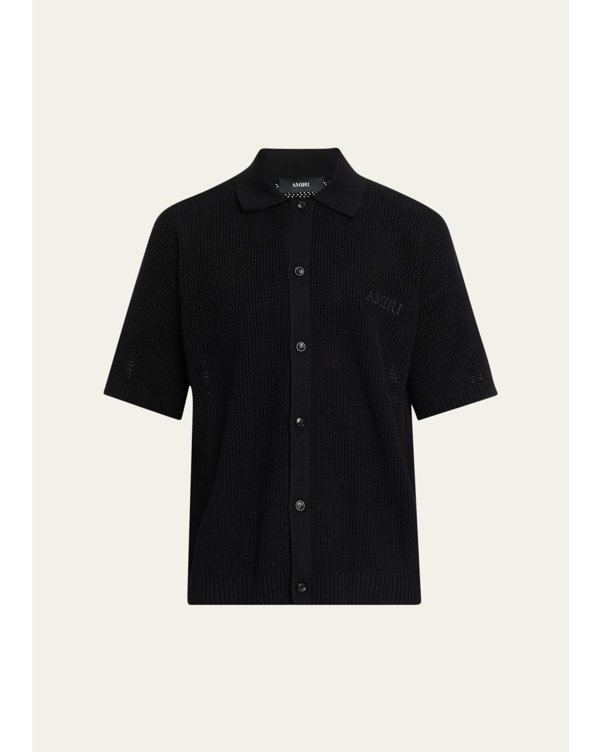 Men'S Crochet-Knit Mesh Cotton Shirt