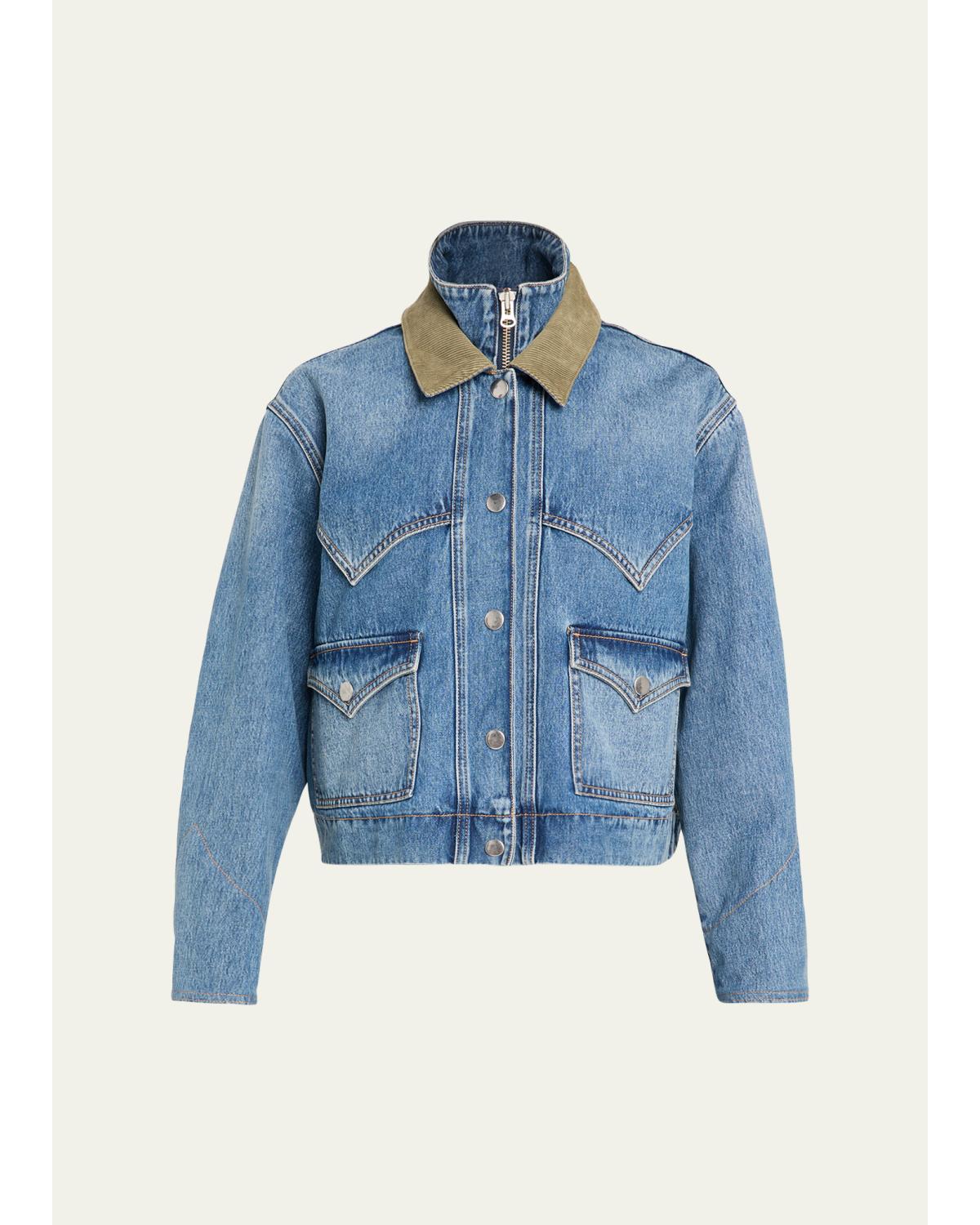 Wegner Layered Corduroy-Collar Denim Jacket