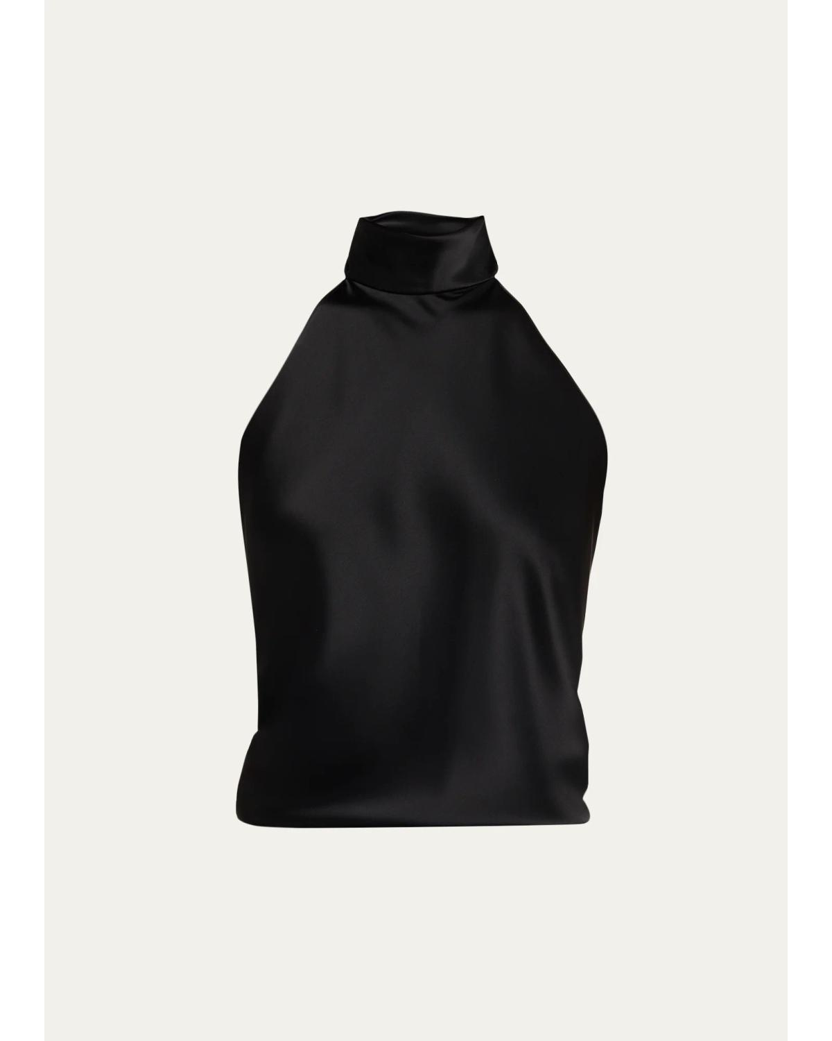 Mock-Neck Satin Scarf Top