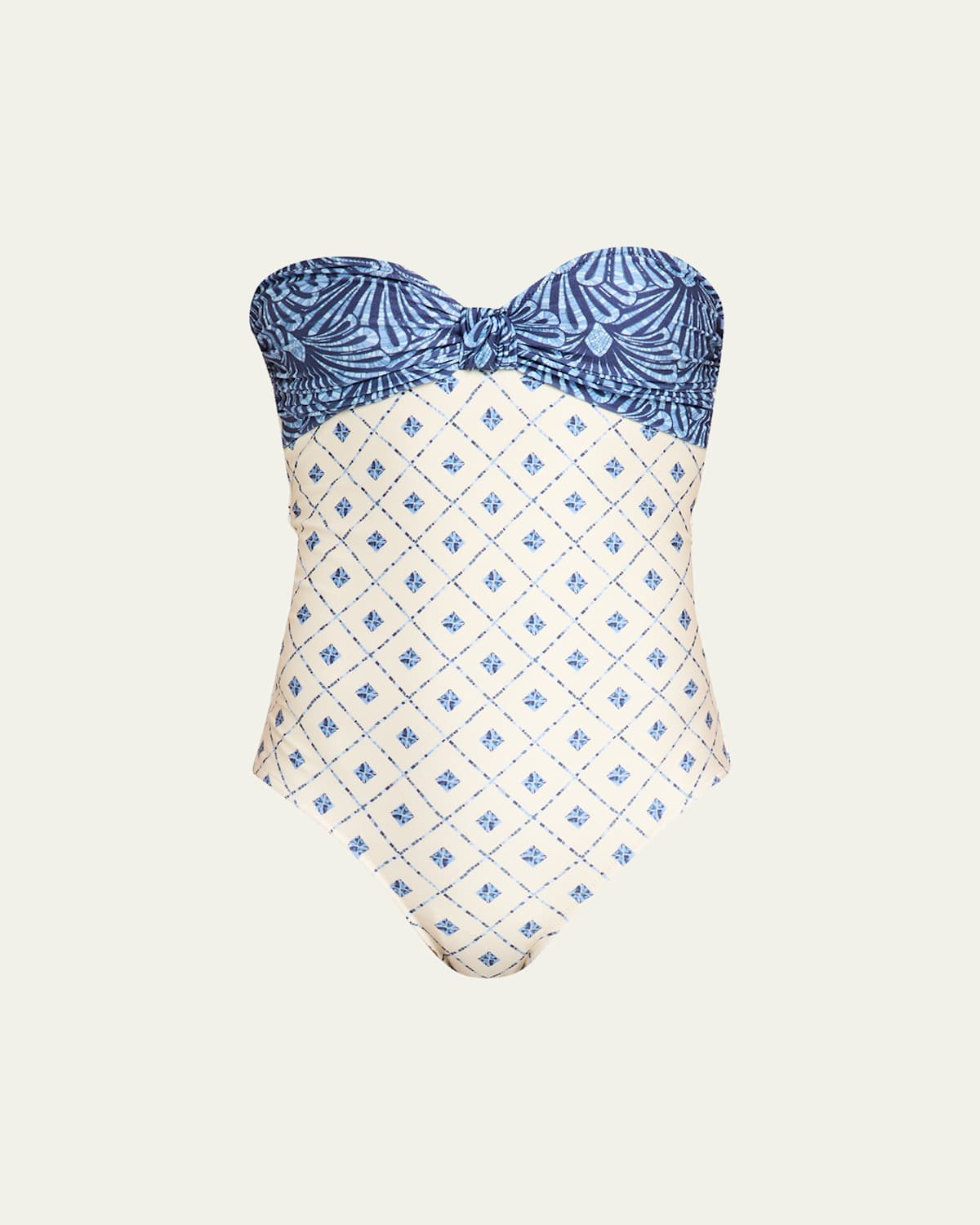 Shani Aloe Strapless One-piece Swimsuit In Blue Mosaic