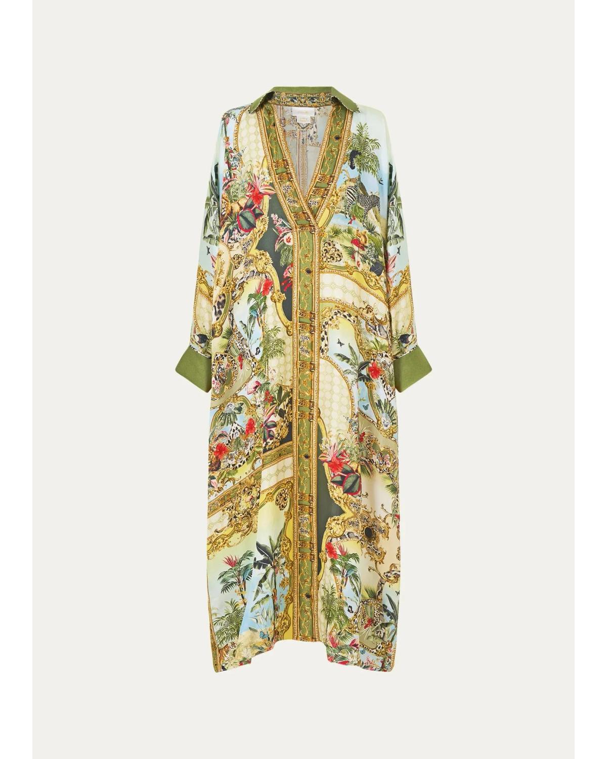 Camilla Wanderlust Empire Wing Collar Silk Kaftan