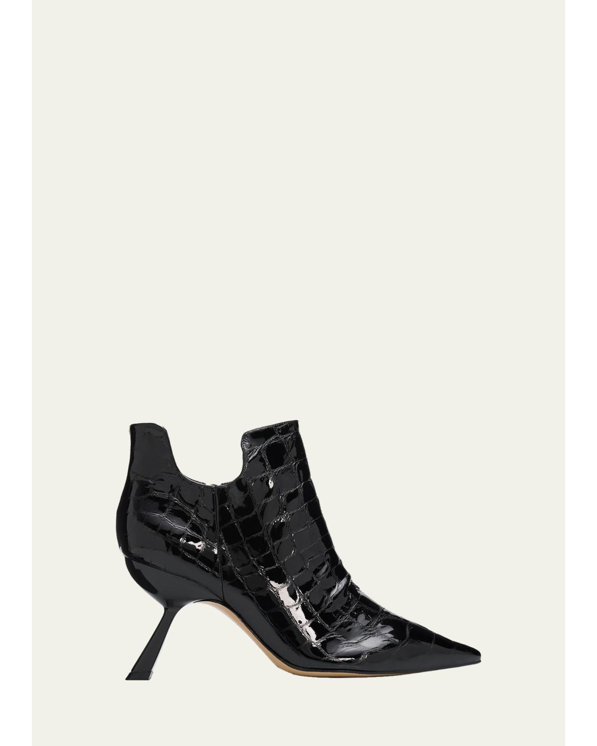 85Mm Meredith Croc-Embossed Leather Booties