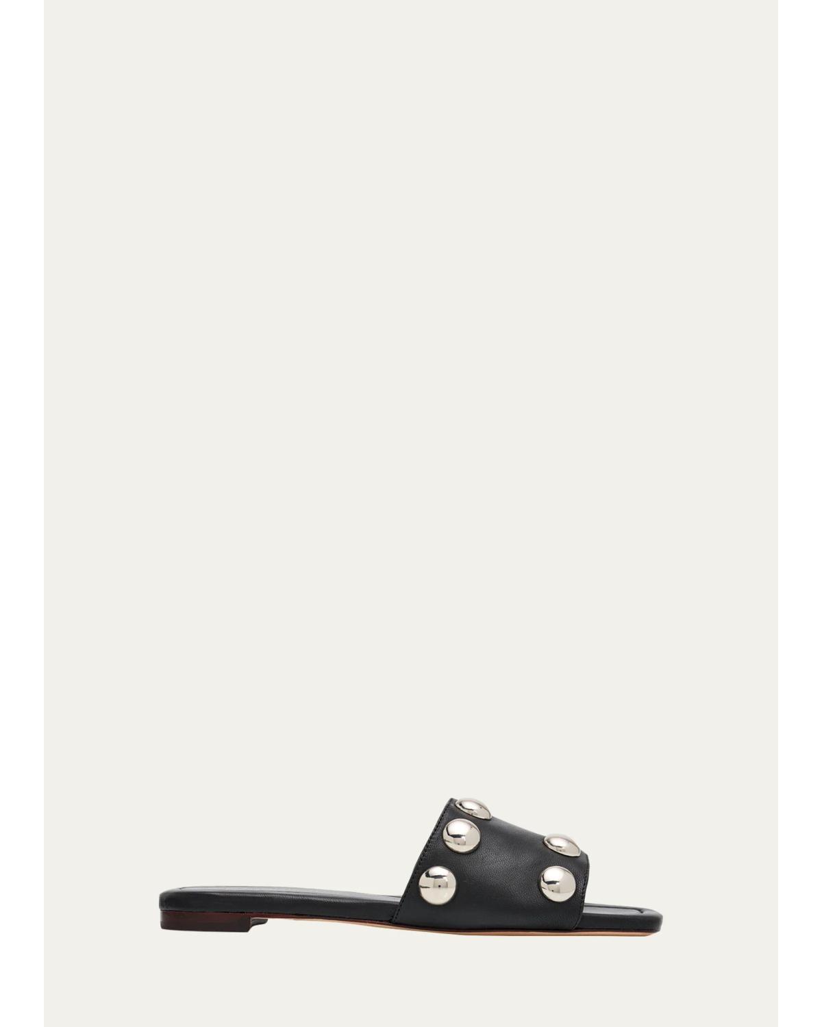 Hayes Studded Leather Flat Slide Sandals