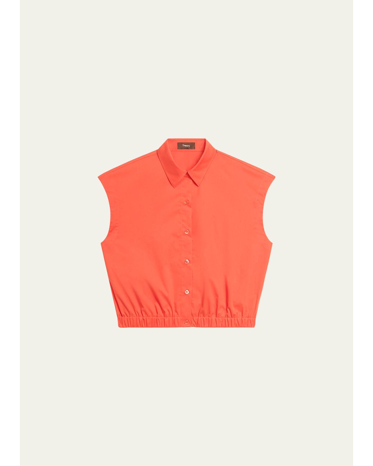 Button-Front Cap-Sleeve Shirt