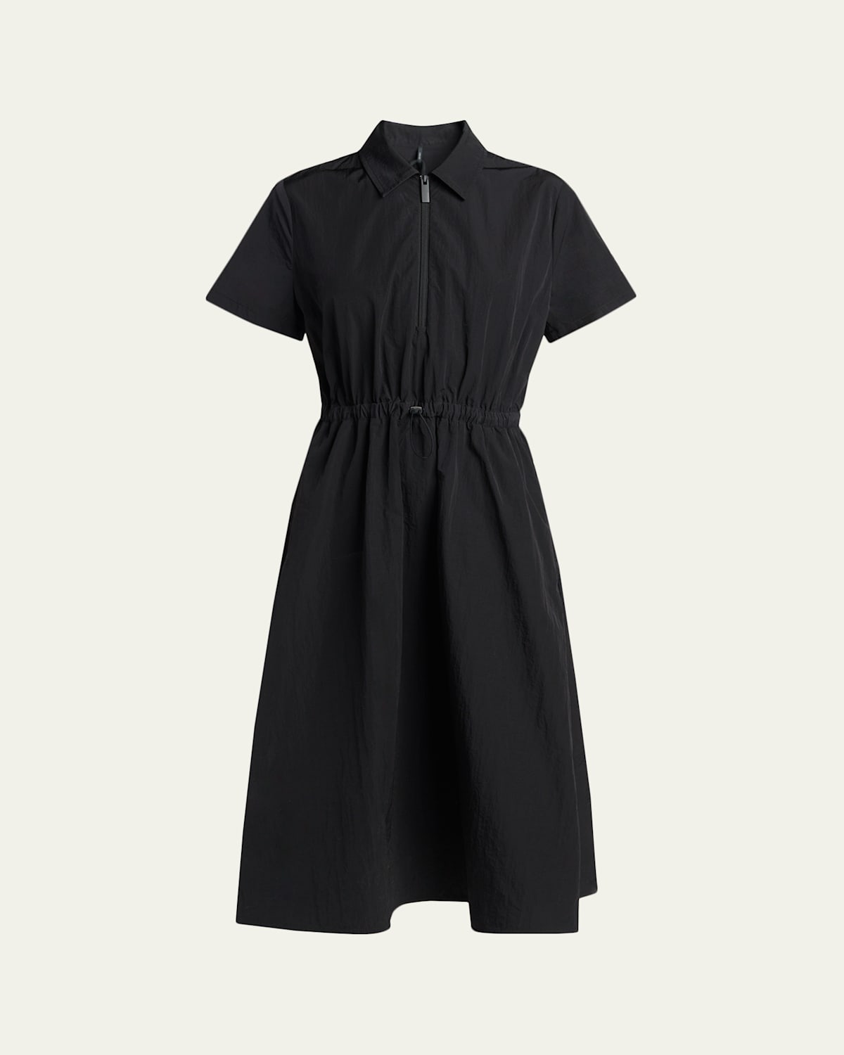 Moncler Short-sleeve Nylon Midi Dress In Black