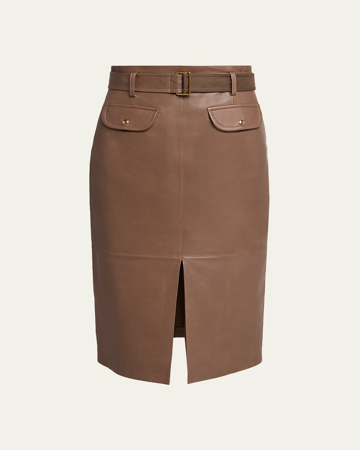 Moncler Leather Pencil Skirt In Brown
