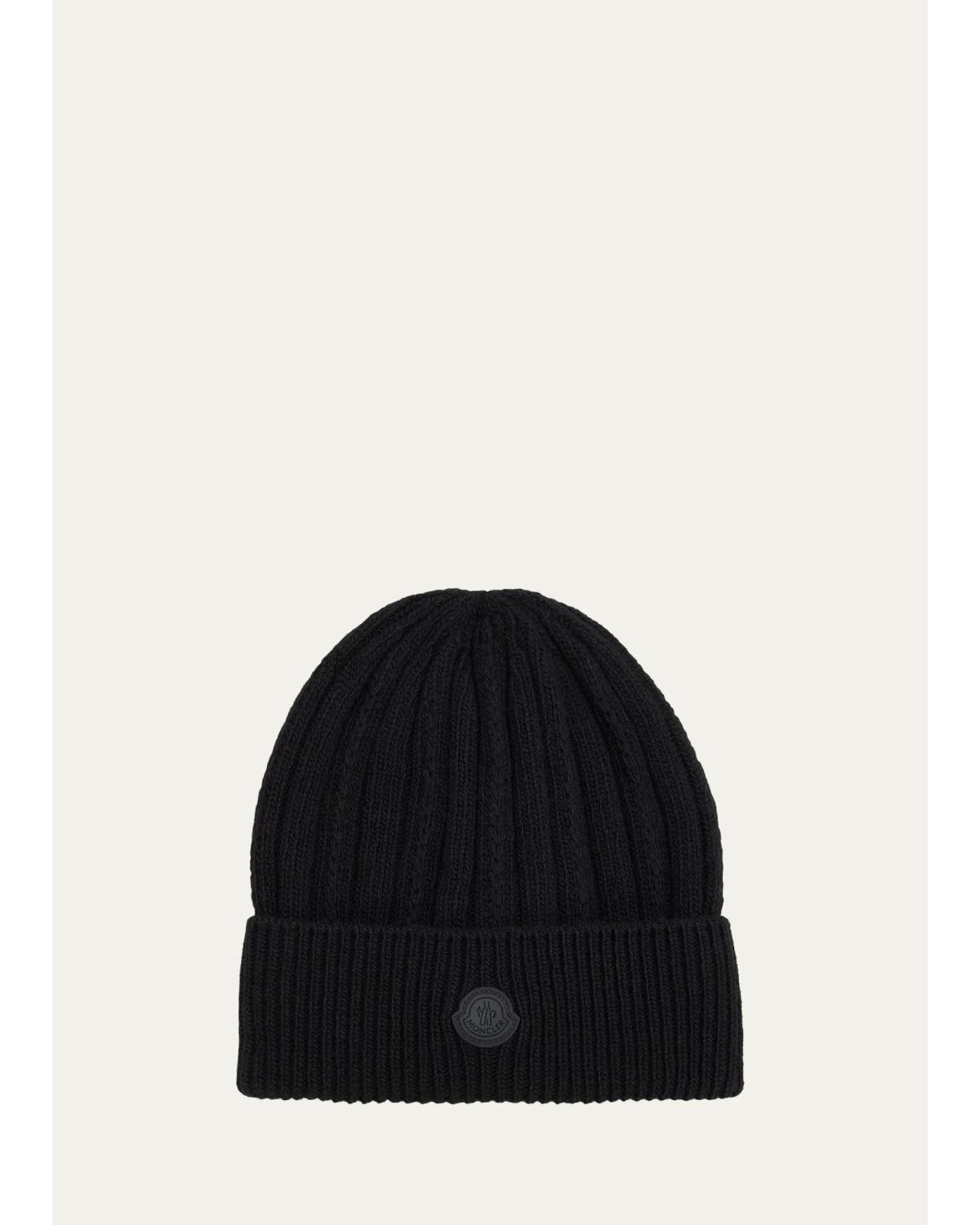 Moncler Rib-knit Wool Beanie In Black