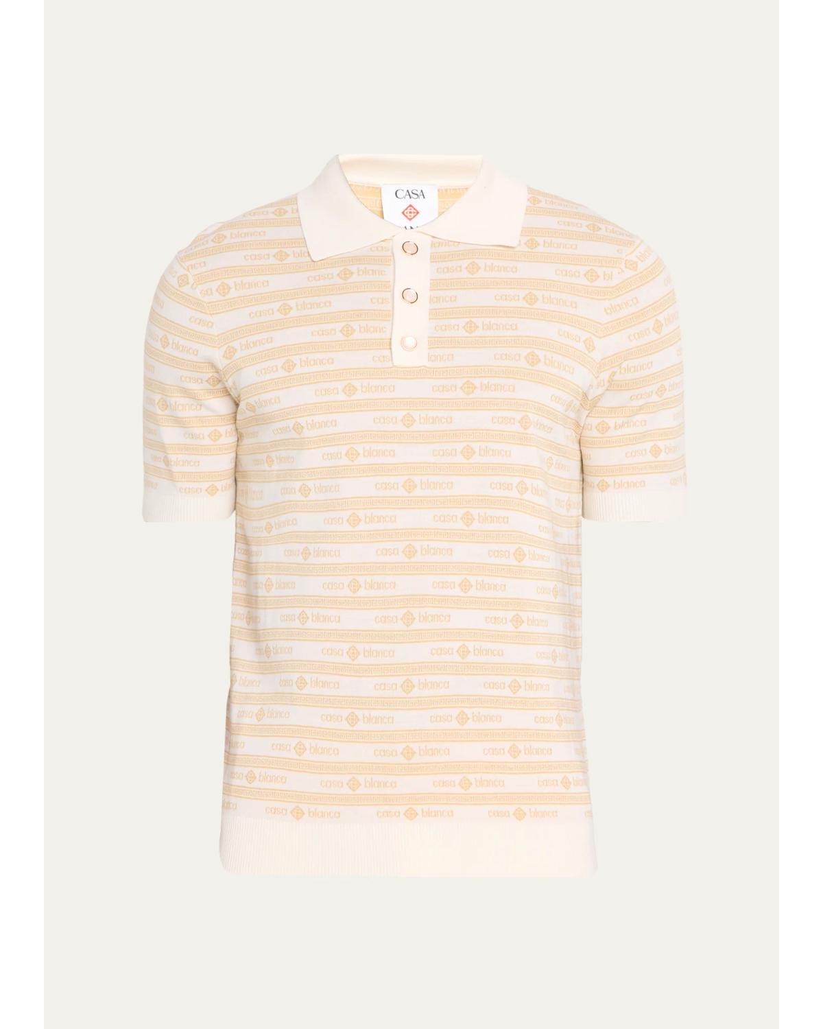 Men'S Wool Monogram Stripe Polo Shirt