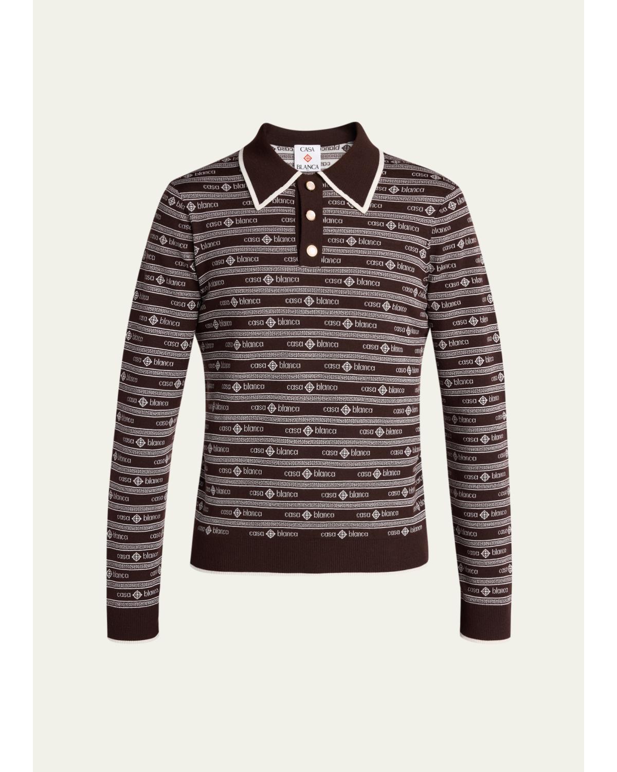 Men'S Wool Knit Logo Long-Sleeve Polo Shirt