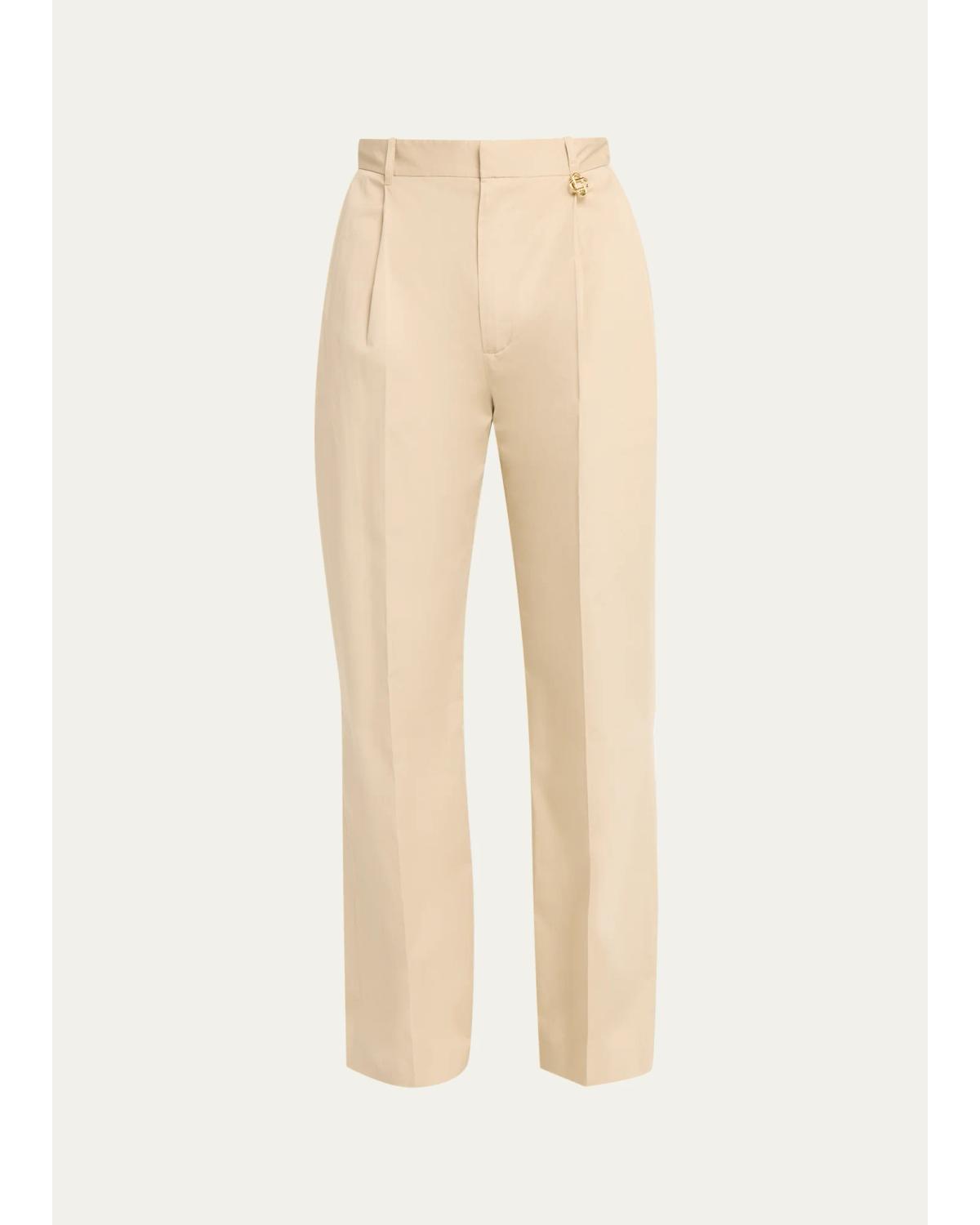 Men'S Poplin Pleated Straight-Leg Trousers