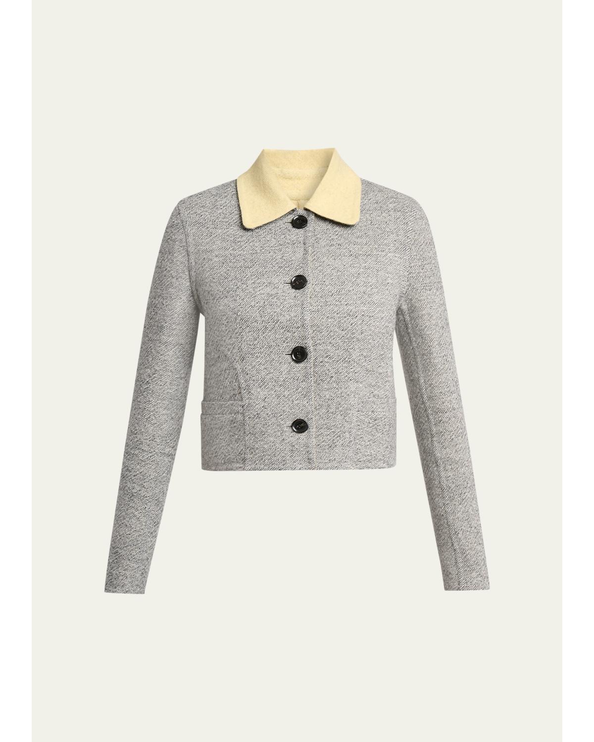 Gaelle Contrast-Collar Tweed Single-Breasted Jacket