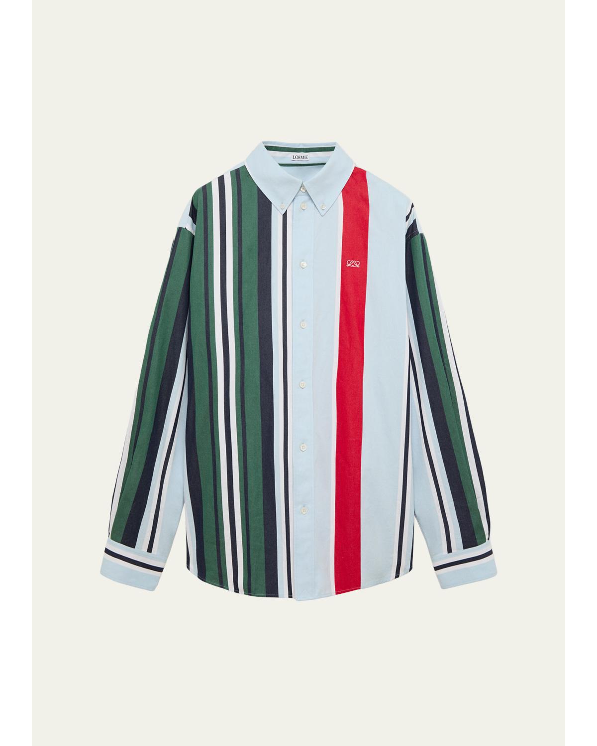 Men'S Variegated Stripe Twill Button-Down Shirt