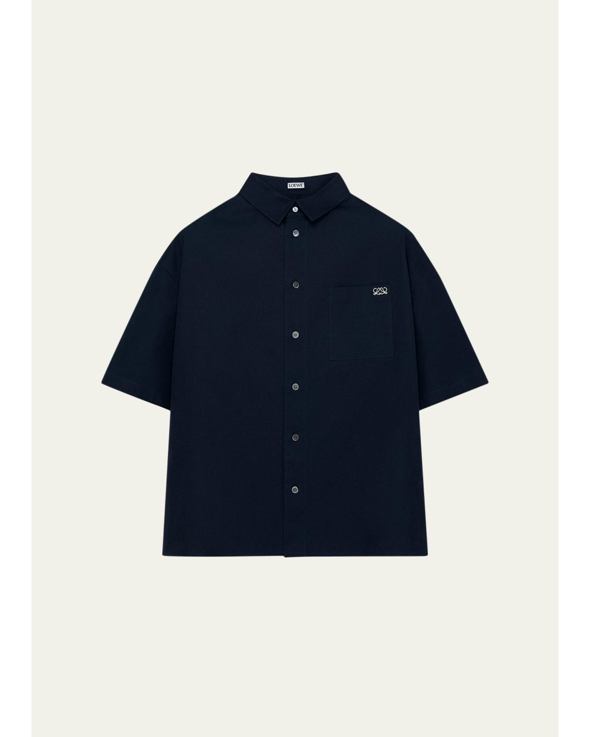 Men'S Short-Sleeve Heavy Cotton Button-Front Shirt