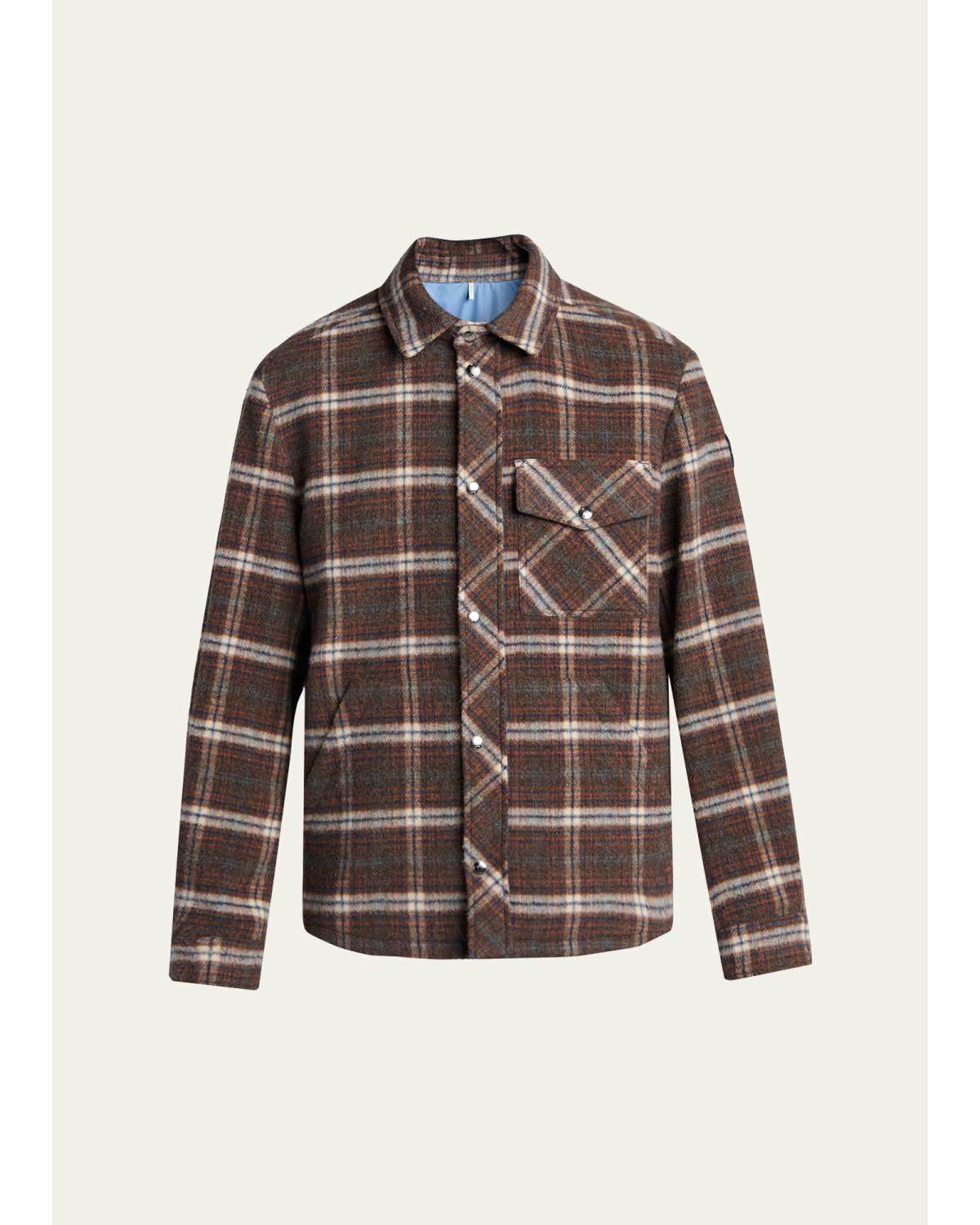 Men'S Plaid Virgin Wool Snap-Front Overshirt