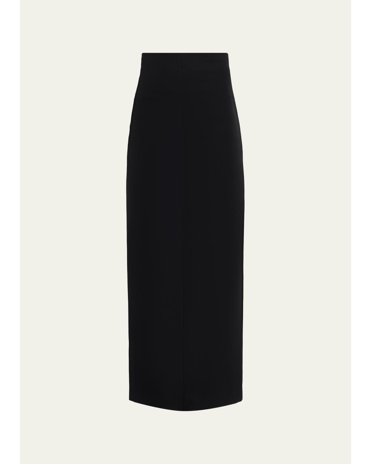 Iphora Wool Crepe Slit Midi Skirt