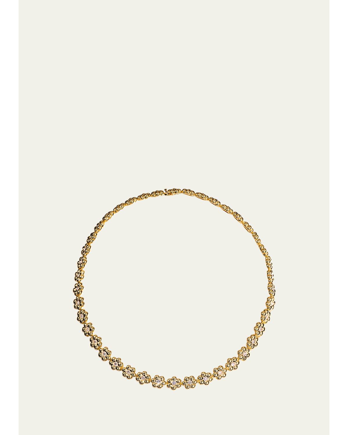 18K Yellow Gold Diamond Flower Puff Necklace