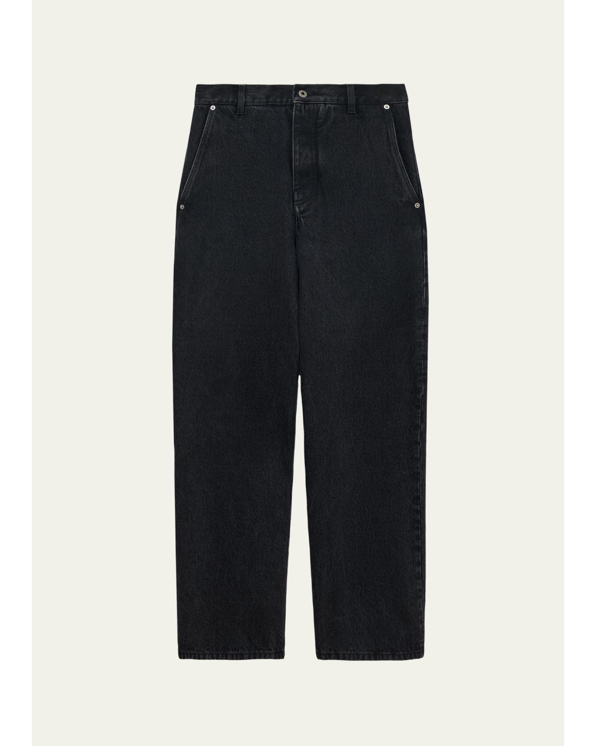 Men'S Leather-Patch Straight-Leg Jeans