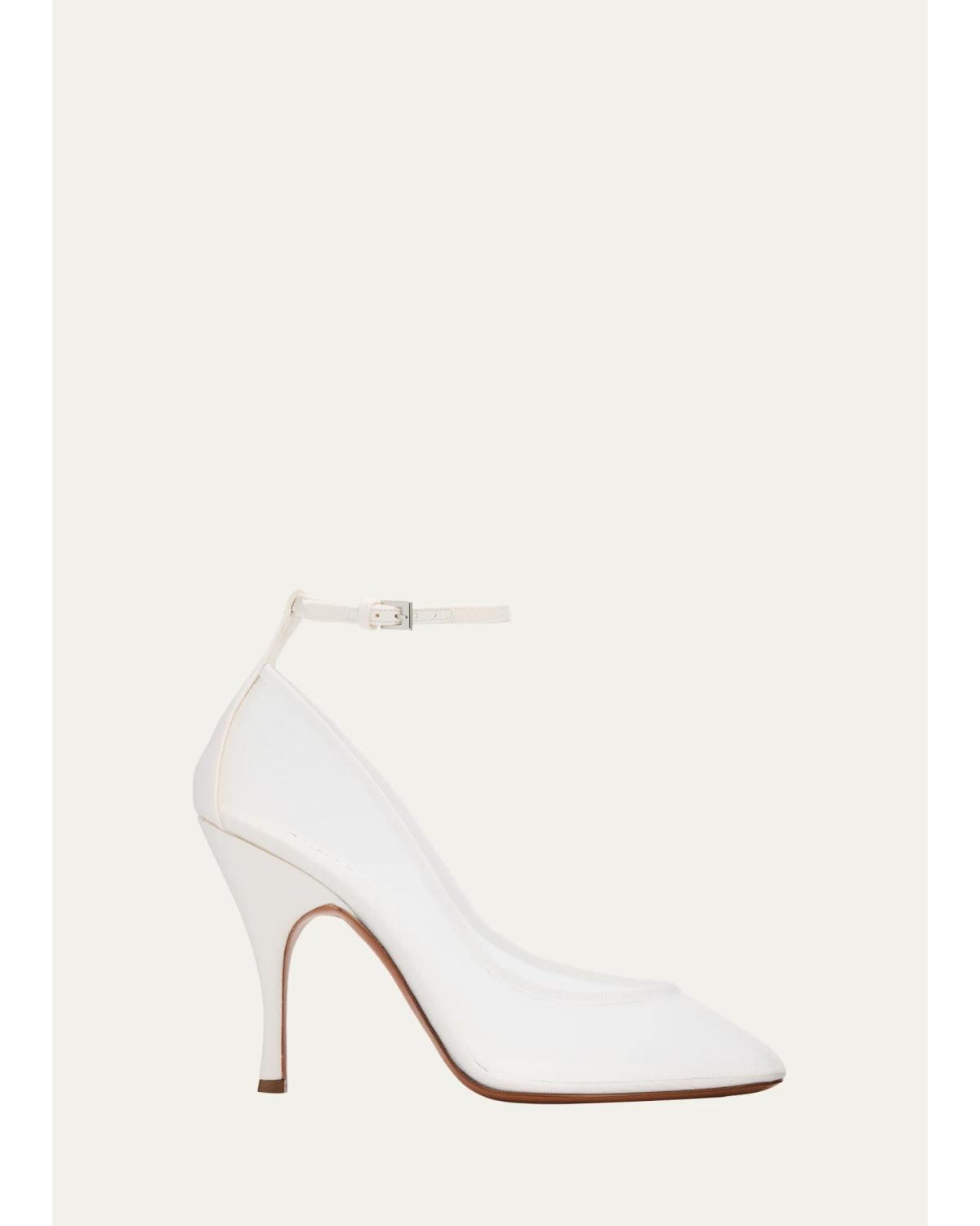 100Mm Mesh Ankle-Strap Pumps