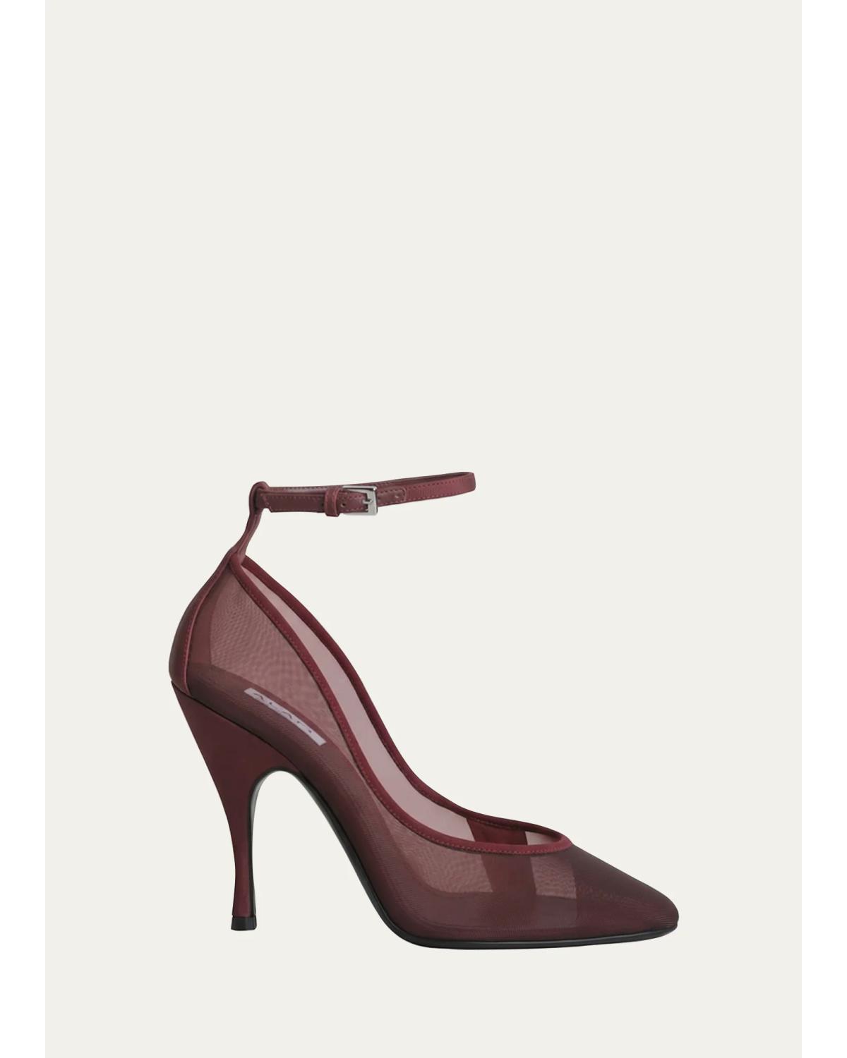 100Mm Mesh Ankle-Strap Pumps
