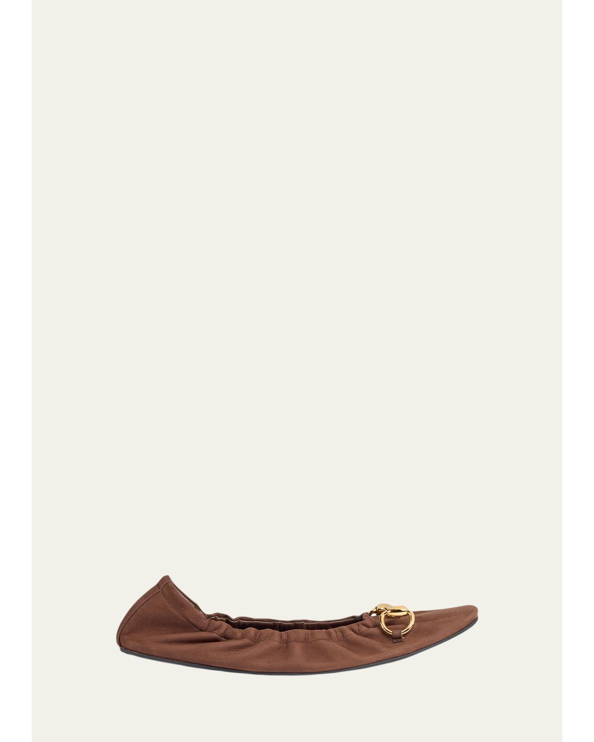 Ruched Suede Ballerina Flats