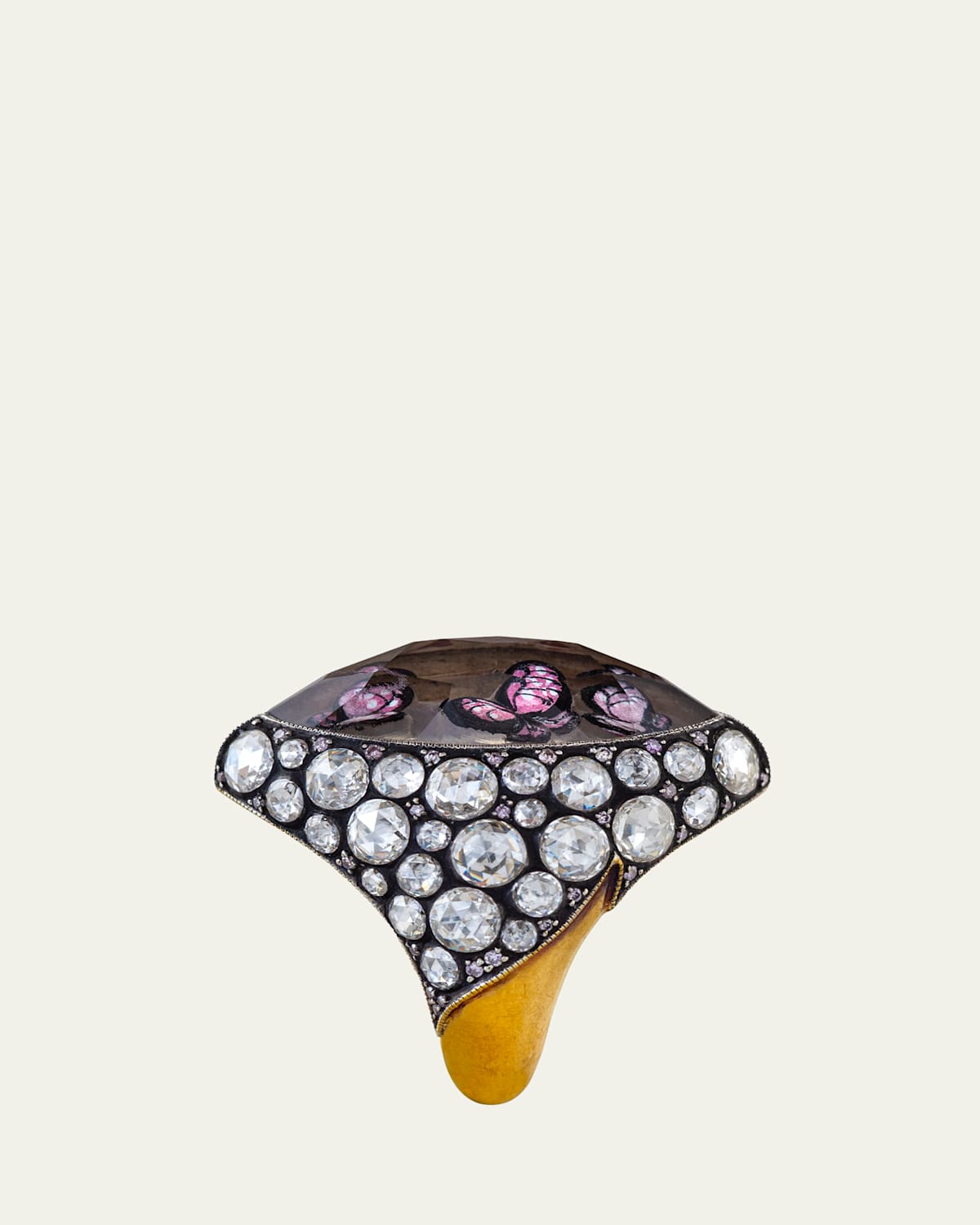 Sevan Bicakci 24K Yellow Gold and Silver Carved Butterfly Ring with Diamonds